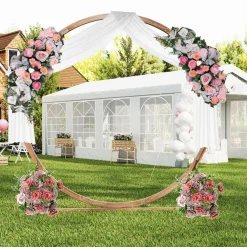 Tangkula 7.4FT Wedding Arch, Round Wooden Arch for Wedding Ceremony