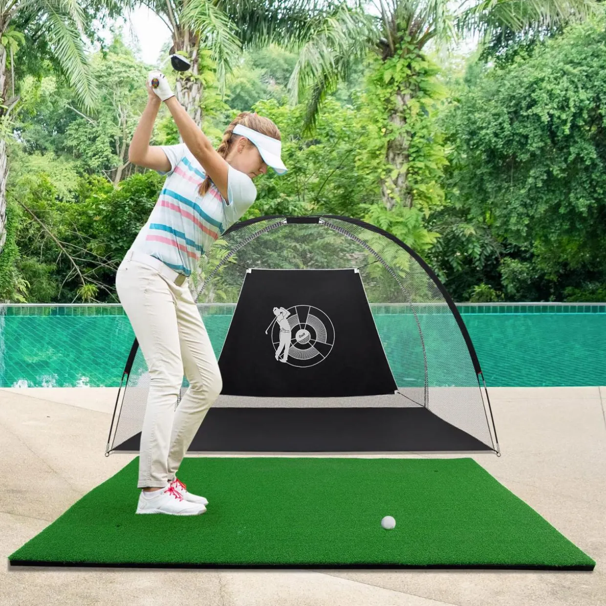 Tangkula 5ft x 3 ft Golf Hitting Mat, Artificial Turf Grass Mat with 3 Rubber Golf Tees