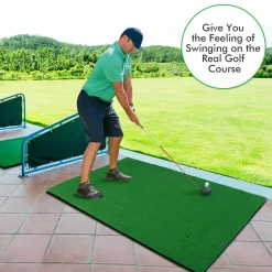 Tangkula 5ft x 3 ft Golf Hitting Mat, Artificial Turf Grass Mat with 3 Rubber Golf Tees