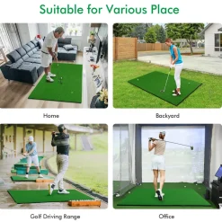 Tangkula 5ft x 3 ft Golf Hitting Mat, Artificial Turf Grass Mat with 3 Rubber Golf Tees
