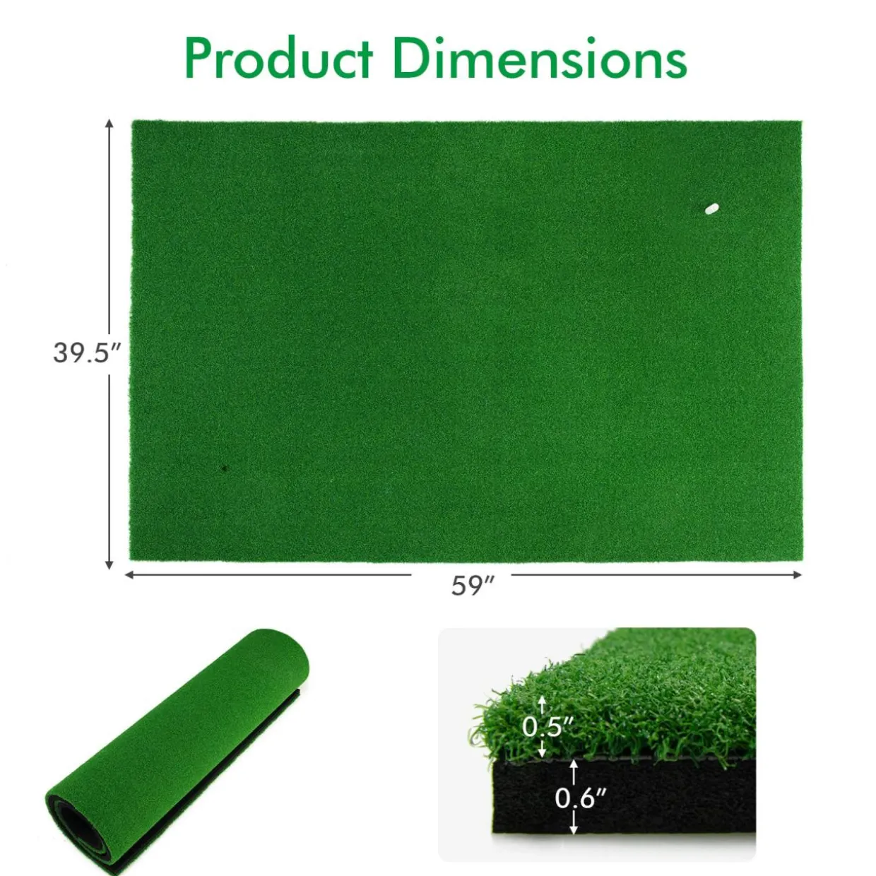 Tangkula 5ft x 3 ft Golf Hitting Mat, Artificial Turf Grass Mat with 3 Rubber Golf Tees