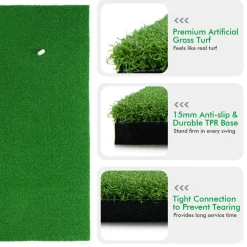 Tangkula 5ft x 3 ft Golf Hitting Mat, Artificial Turf Grass Mat with 3 Rubber Golf Tees