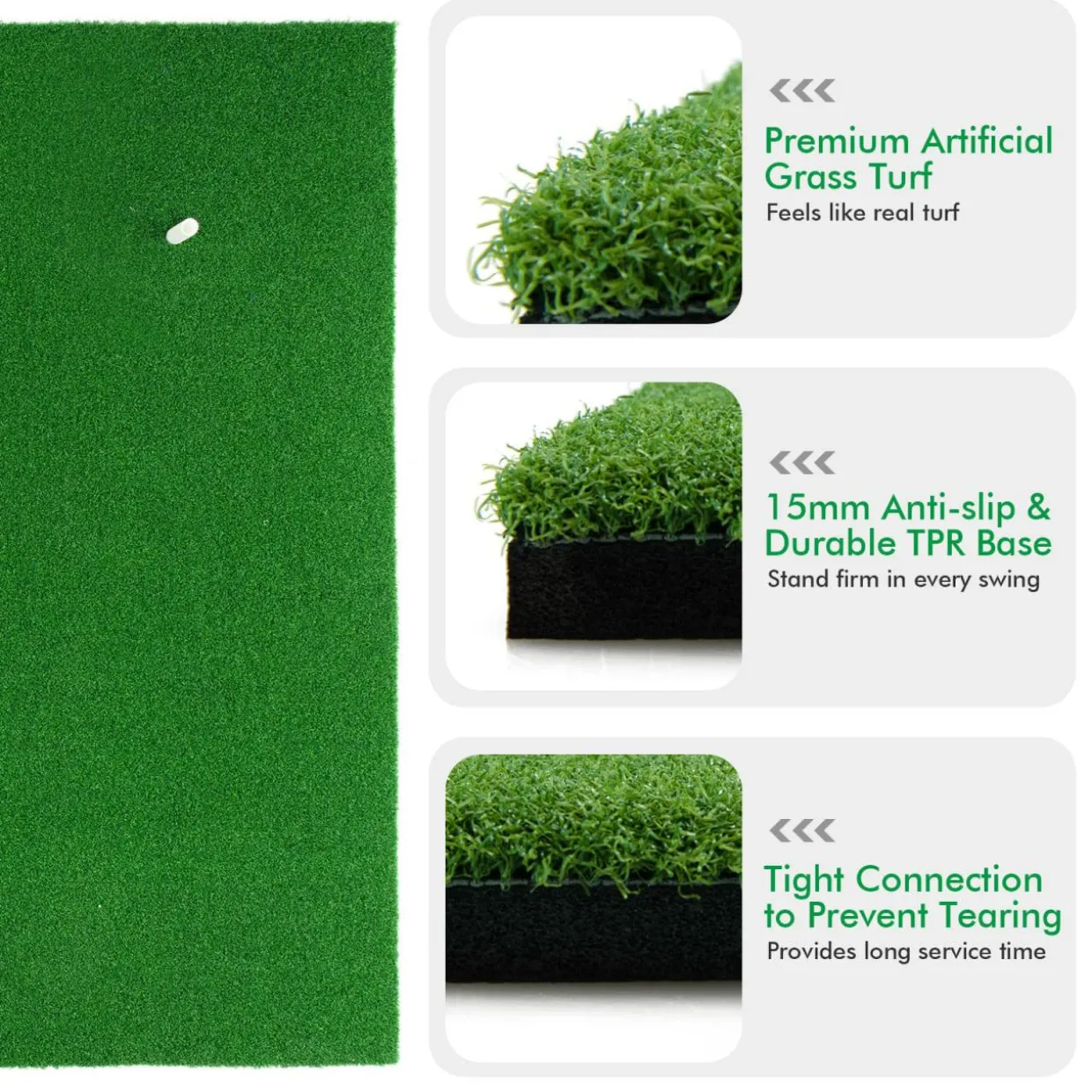 Tangkula 5ft x 3 ft Golf Hitting Mat, Artificial Turf Grass Mat with 3 Rubber Golf Tees