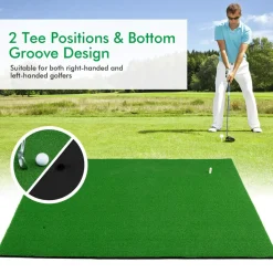 Tangkula 5ft x 3 ft Golf Hitting Mat, Artificial Turf Grass Mat with 3 Rubber Golf Tees