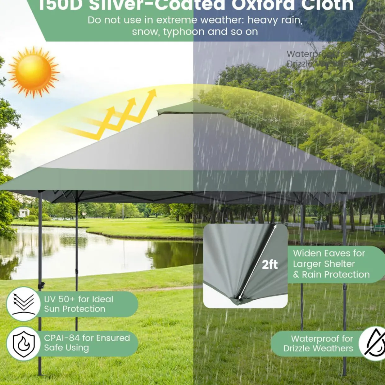 Tangkula 13FT x 13FT Pop-Up Gazebo, UV Canopy Tent with 4 Reinforced Ribs