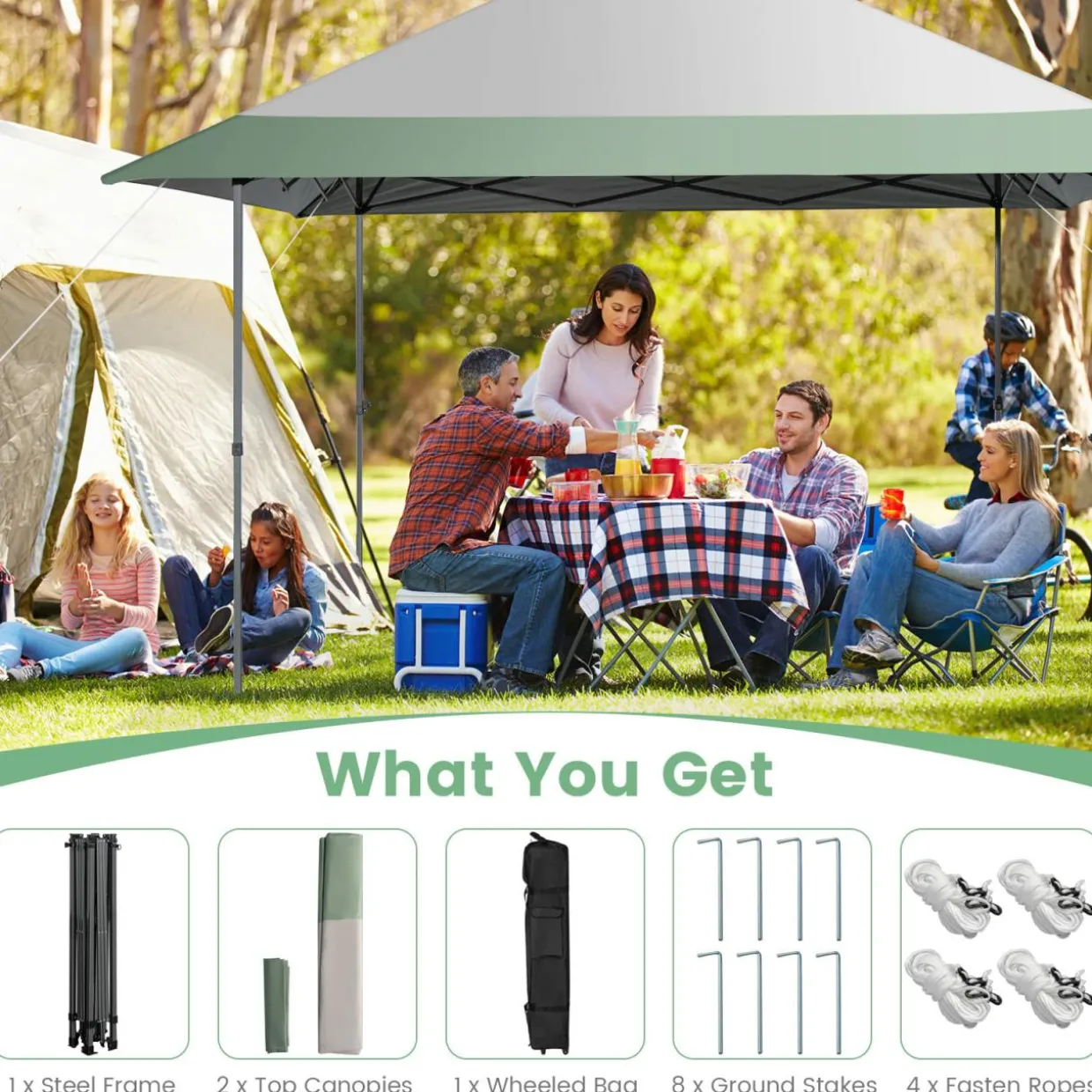 Tangkula 13FT x 13FT Pop-Up Gazebo, UV Canopy Tent with 4 Reinforced Ribs