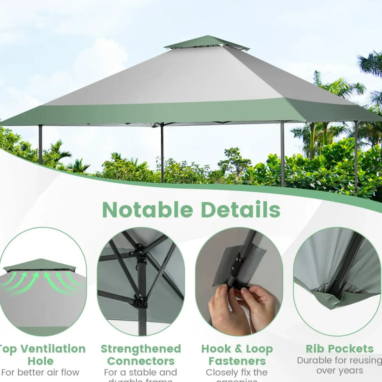 Tangkula 13FT x 13FT Pop-Up Gazebo, UV Canopy Tent with 4 Reinforced Ribs
