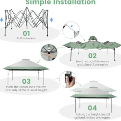 Tangkula 13FT x 13FT Pop-Up Gazebo, UV Canopy Tent with 4 Reinforced Ribs