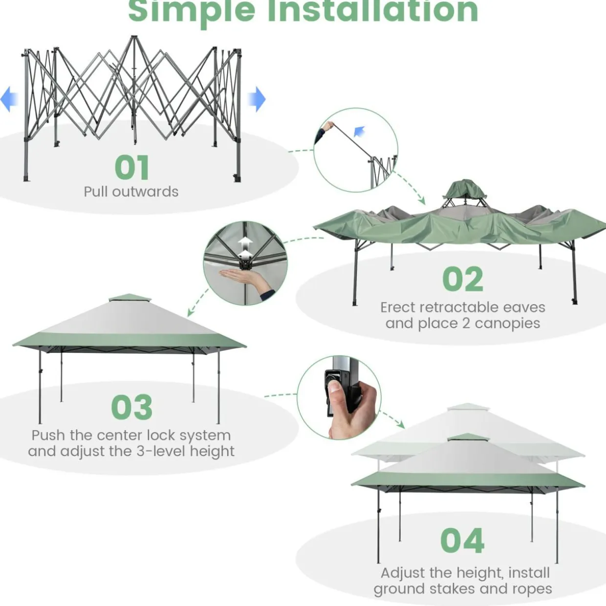 Tangkula 13FT x 13FT Pop-Up Gazebo, UV Canopy Tent with 4 Reinforced Ribs