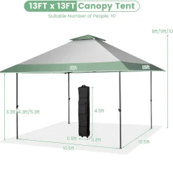 Tangkula 13FT x 13FT Pop-Up Gazebo, UV Canopy Tent with 4 Reinforced Ribs