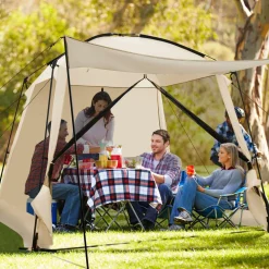 Tangkula 10ft x 10ft Screened Canopy Tent, Screen Shelter Gazebo w/Vestibule, Zippered Door, 6-8 Person Portable Camping Tent