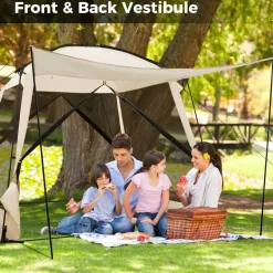 Tangkula 10ft x 10ft Screened Canopy Tent, Screen Shelter Gazebo w/Vestibule, Zippered Door, 6-8 Person Portable Camping Tent