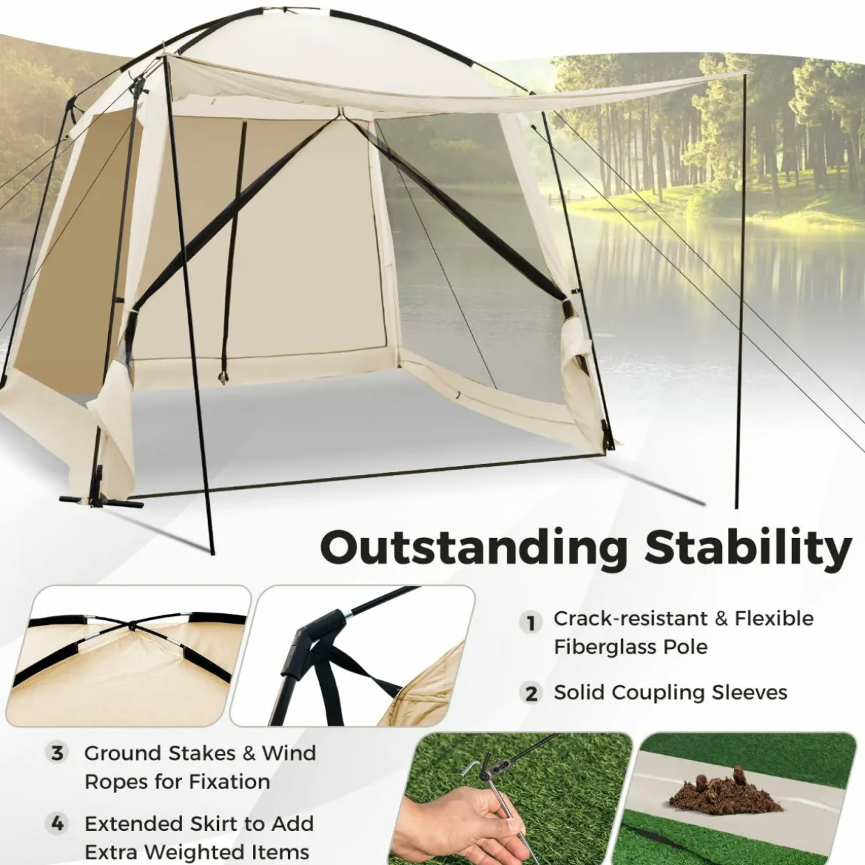 Tangkula 10ft x 10ft Screened Canopy Tent, Screen Shelter Gazebo w/Vestibule, Zippered Door, 6-8 Person Portable Camping Tent