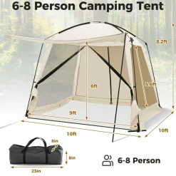 Tangkula 10ft x 10ft Screened Canopy Tent, Screen Shelter Gazebo w/Vestibule, Zippered Door, 6-8 Person Portable Camping Tent