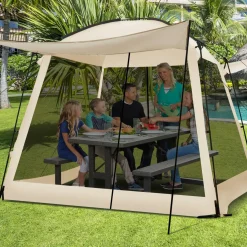 Tangkula 10ft x 10ft Screened Canopy Tent, Screen Shelter Gazebo w/Vestibule, Zippered Door, 6-8 Person Portable Camping Tent
