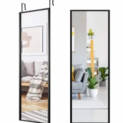 Tangkula Full Length Door Mirror Wall Mirror, 42''x 14'' Over The Door Mirror with 2 Sets of Height Adjusting Hanging Hooks