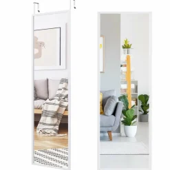 Tangkula Full Length Door Mirror Wall Mirror, 42''x 14'' Over The Door Mirror with 2 Sets of Height Adjusting Hanging Hooks