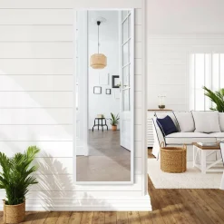 Tangkula Full Length Door Mirror Wall Mirror, 42''x 14'' Over The Door Mirror with 2 Sets of Height Adjusting Hanging Hooks