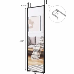 Tangkula Full Length Door Mirror Wall Mirror, 42''x 14'' Over The Door Mirror with 2 Sets of Height Adjusting Hanging Hooks