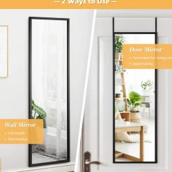 Tangkula Full Length Door Mirror Wall Mirror, 42''x 14'' Over The Door Mirror with 2 Sets of Height Adjusting Hanging Hooks