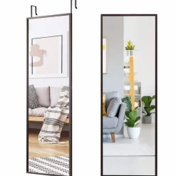Tangkula Full Length Door Mirror Wall Mirror, 42''x 14'' Over The Door Mirror with 2 Sets of Height Adjusting Hanging Hooks