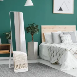Tangkula Full Length Floor Mirror with Stand, Free Standing or Wall Mounted Mirror, Full Body Mirror with Solid Wood Frame