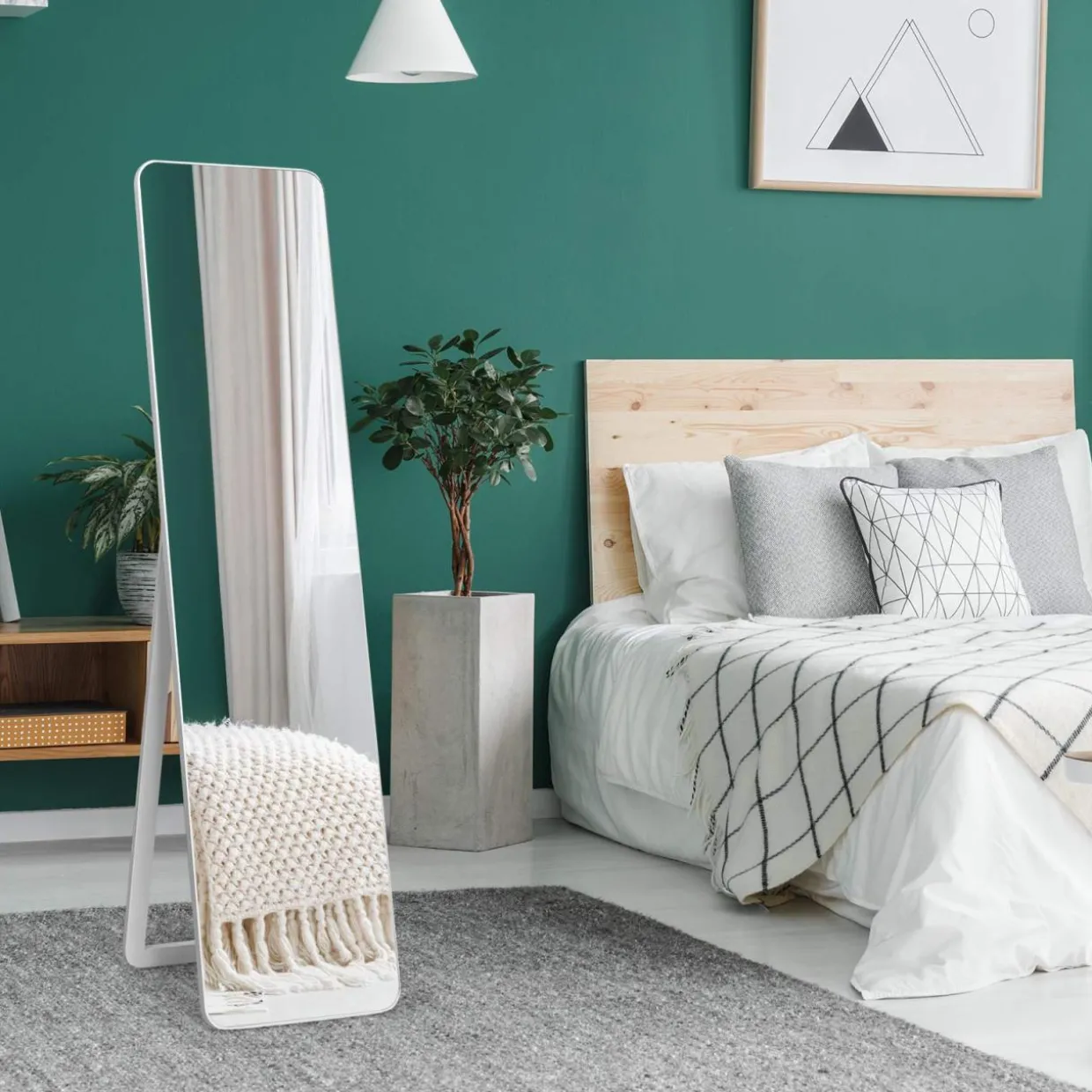 Tangkula Full Length Floor Mirror with Stand, Free Standing or Wall Mounted Mirror, Full Body Mirror with Solid Wood Frame