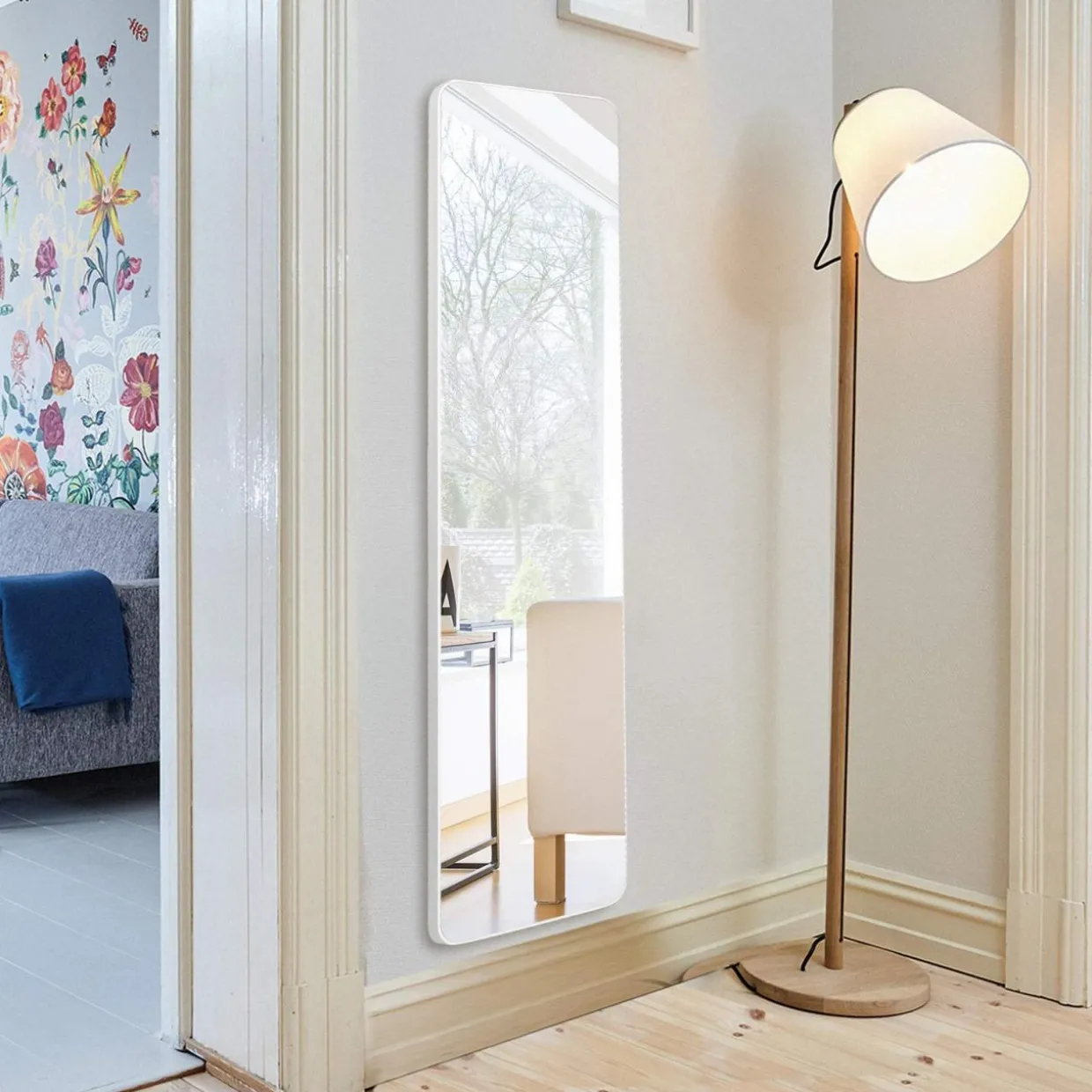 Tangkula Full Length Floor Mirror with Stand, Free Standing or Wall Mounted Mirror, Full Body Mirror with Solid Wood Frame