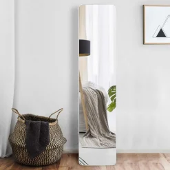 Tangkula Full Length Floor Mirror with Stand, Free Standing or Wall Mounted Mirror, Full Body Mirror with Solid Wood Frame