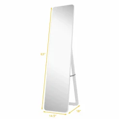Tangkula Full Length Floor Mirror with Stand, Free Standing or Wall Mounted Mirror, Full Body Mirror with Solid Wood Frame