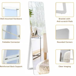 Tangkula Full Length Floor Mirror with Stand, Free Standing or Wall Mounted Mirror, Full Body Mirror with Solid Wood Frame