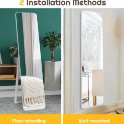 Tangkula Full Length Floor Mirror with Stand, Free Standing or Wall Mounted Mirror, Full Body Mirror with Solid Wood Frame
