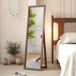 Tangkula Full Length Mirror with Stand, Solid Wood Frame Floor Mirror, Free Standing Full Body Mirror