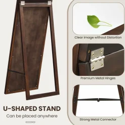 Tangkula Full Length Mirror with Stand, Solid Wood Frame Floor Mirror, Free Standing Full Body Mirror