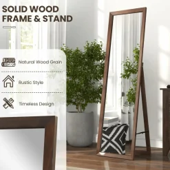 Tangkula Full Length Mirror with Stand, Solid Wood Frame Floor Mirror, Free Standing Full Body Mirror