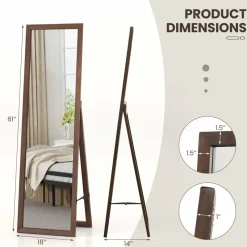 Tangkula Full Length Mirror with Stand, Solid Wood Frame Floor Mirror, Free Standing Full Body Mirror
