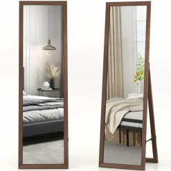 Tangkula Full Length Mirror with Stand, Solid Wood Frame Floor Mirror, Free Standing Full Body Mirror
