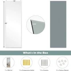 Tangkula Full Length Mirror Wall Mounted , 43 x 15 Inch Rectangle Frameless Mirror w/Beveled Edge, Wall Dressing Mirror