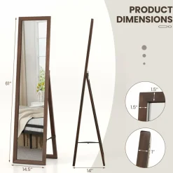 Tangkula Full Length Mirror with Stand, Solid Wood Frame Floor Mirror, Free Standing Full Body Mirror