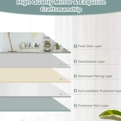 Tangkula Full Length Mirror Wall Mounted , 43 x 15 Inch Rectangle Frameless Mirror w/Beveled Edge, Wall Dressing Mirror