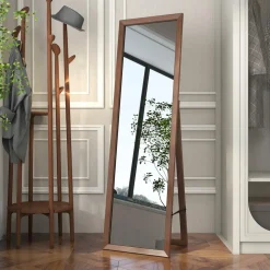 Tangkula Full Length Mirror with Stand, Solid Wood Frame Floor Mirror, Free Standing Full Body Mirror