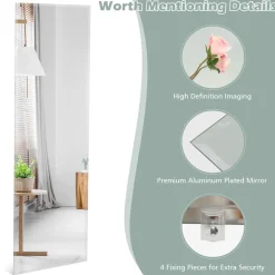Tangkula Full Length Mirror Wall Mounted , 43 x 15 Inch Rectangle Frameless Mirror w/Beveled Edge, Wall Dressing Mirror