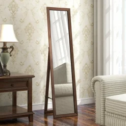 Tangkula Full Length Mirror with Stand, Solid Wood Frame Floor Mirror, Free Standing Full Body Mirror