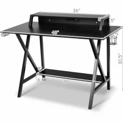 Tangkula Gaming Computer Desk with Monitor Shelf, Gaming Table Workstation with Cup Holder