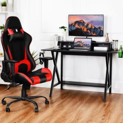 Tangkula Gaming Computer Desk with Monitor Shelf, Gaming Table Workstation with Cup Holder