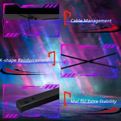 Tangkula Gaming Computer Desk, Z-Shaped Home Office Computer Table with LED Lights & Large Carbon Fiber Surface