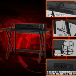 Tangkula Gaming Computer Desk with Monitor Shelf, Gaming Table Workstation with Cup Holder