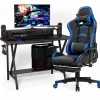Tangkula Gaming Desk and Chair Set, E-Sport Gamer Desk & Racing Chair Set