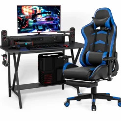 Tangkula Gaming Desk and Chair Set, E-Sport Gamer Desk & Racing Chair Set