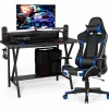 Tangkula Gaming Desk and Chair Set, Ergonomic E-Sport Gamer Desk & Racing Chair Set w/Cup Holder